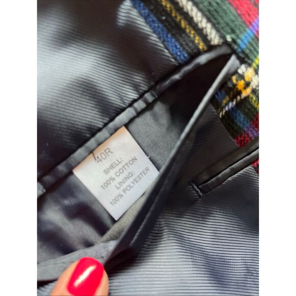 Saddlebred 40R Red Multi Tartan Plaid Preppy Corduroy Blazer Jacket Sport Coat - Picture 10 of 14